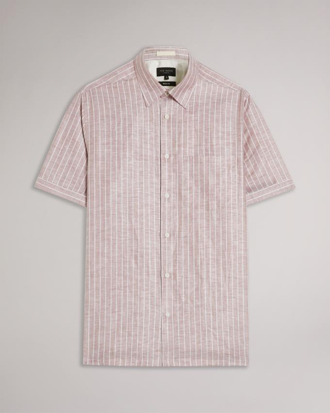 Chemises Ted Baker Short Sleeve Striped Linen Orange Foncé Homme | OFJ-76038750